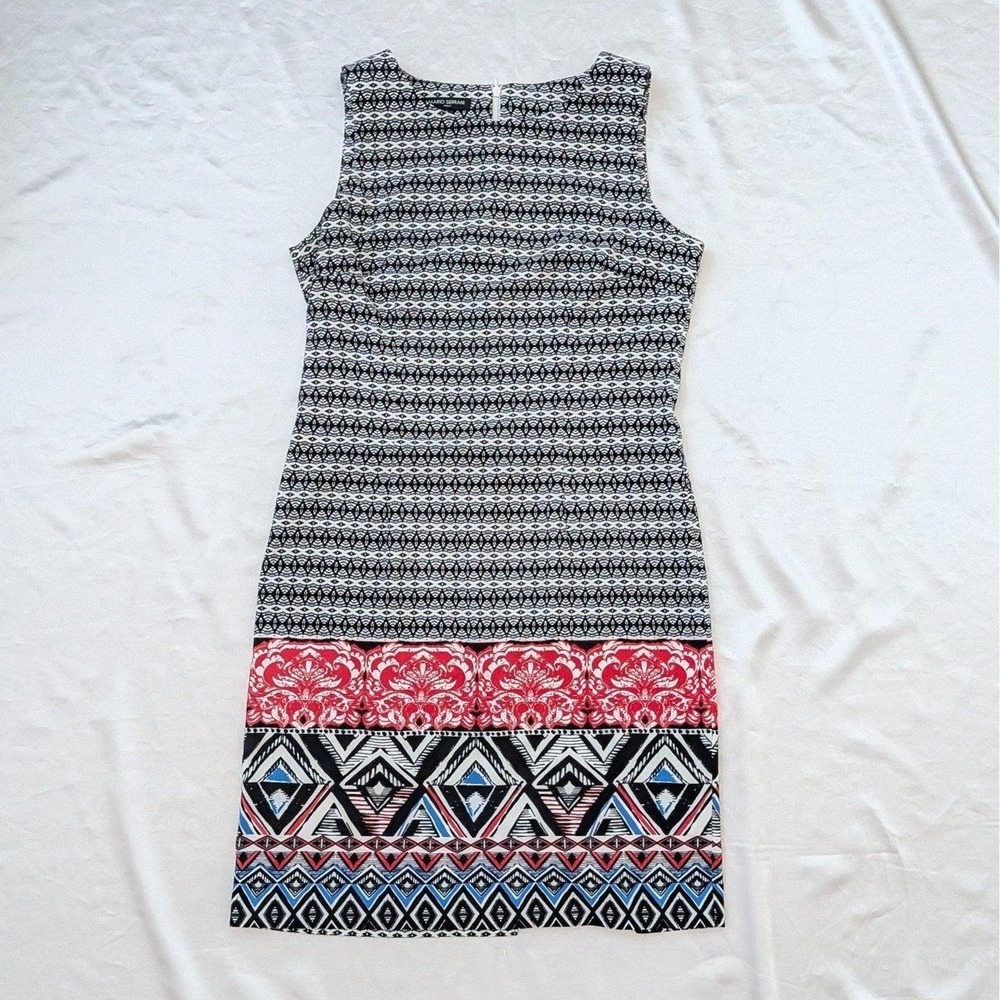 Mario Serrani Italy Women's Mixed Print Geometric Mod Sheath Dress 10 Like New